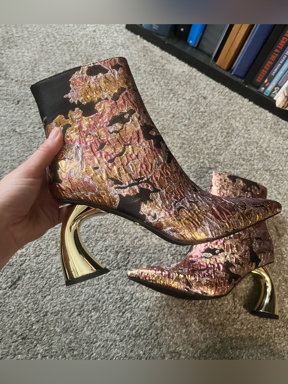 Azalea Wang Black, Rose and Yellow Gold  Sculpted Heel Ankle Boots